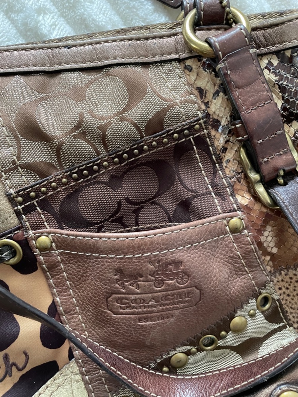 Coach Patchwork Signature Shoulder Bag in Brown and Tan - Picture 6 of 6